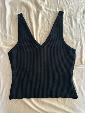 House of Harlow 1960 Black Ribbed V-Neck Tank